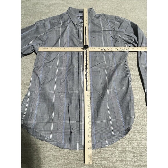 Tommy Hilfiger Shirt Men’s XL Gray Button Down Collared Plaid Custom Fit - Picture 6 of 10